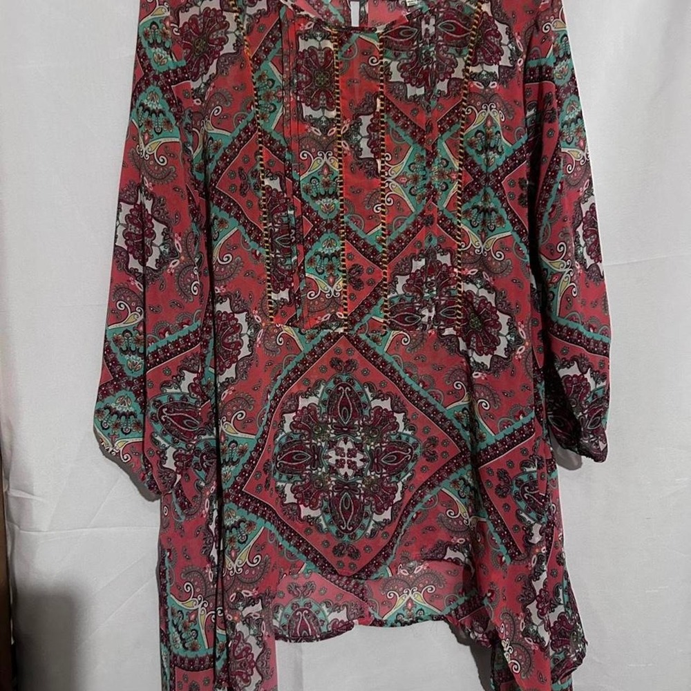 Umgee USA coral green white paisley tunic 3/4 sleeve top size XL